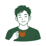 ぱぱたっくのイラストアイコン。コーヒーカップを持って笑っている